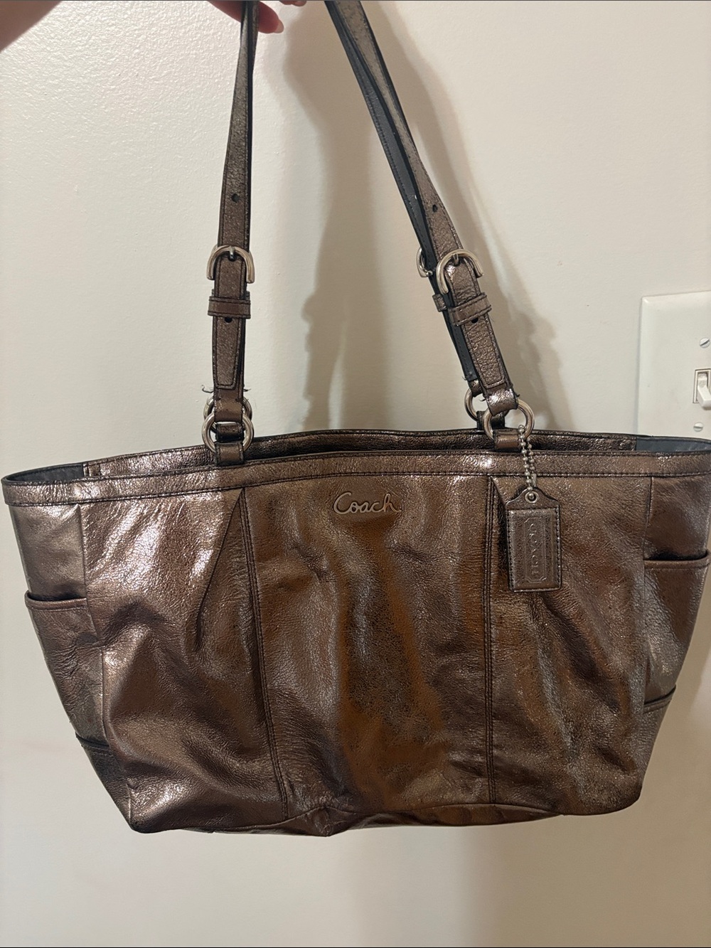 Coach Metallic Brown Leather Tote Bag
